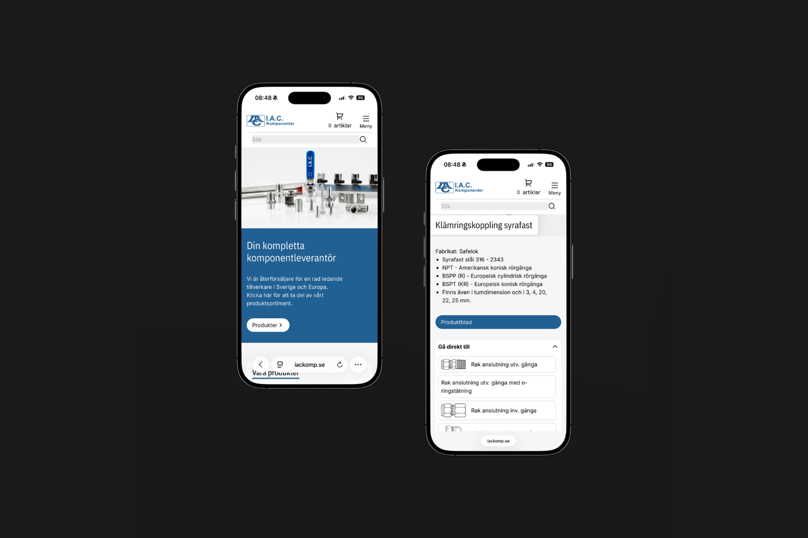 Bild på I.A.C. Komponenters mobile-first hemsida