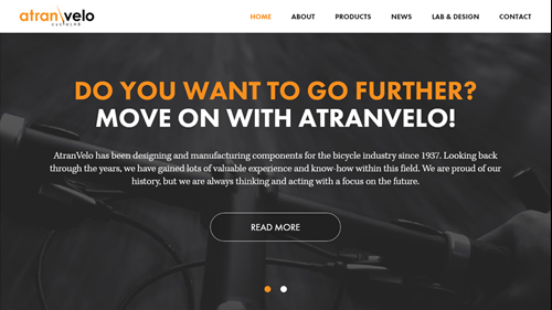 AtranVelo's startsida med fonten 'Futura'