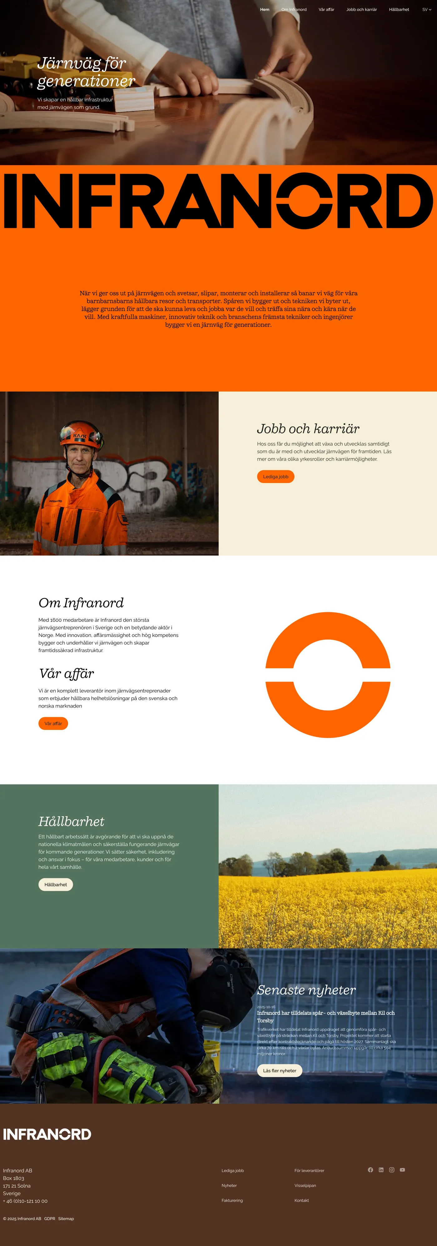 Bild på Infranords nya hemsida byggd i Umbraco